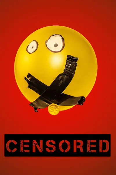 stock image Illuminate the stifling effects of censorship and cancel culture with this evocative concept image portraying a balloon with its mouth sealed shut by tape.