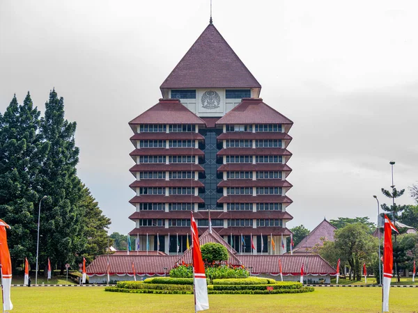 Depok, West Java, Indonesia - August 12, 2022: The iconic building of the University of Indonesia on a sunny morning.