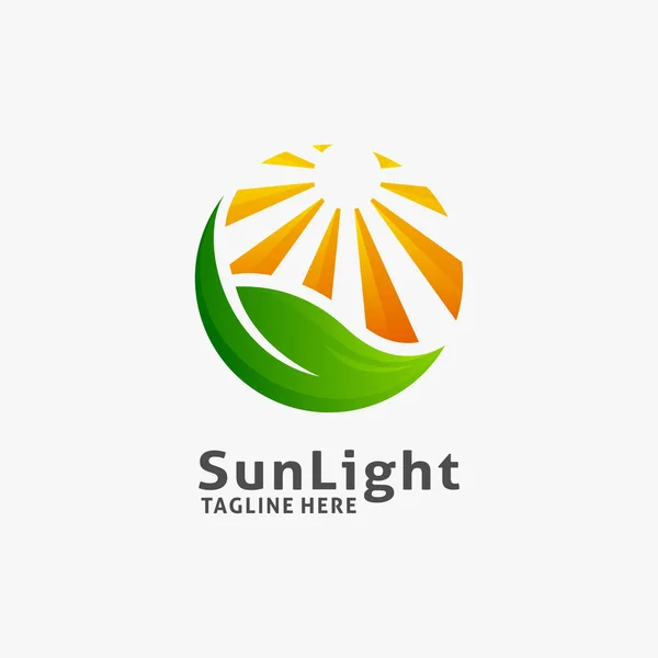 Дизайн Логотипу Природного Сонячного Світла Елементом Листя — стоковий вектор
