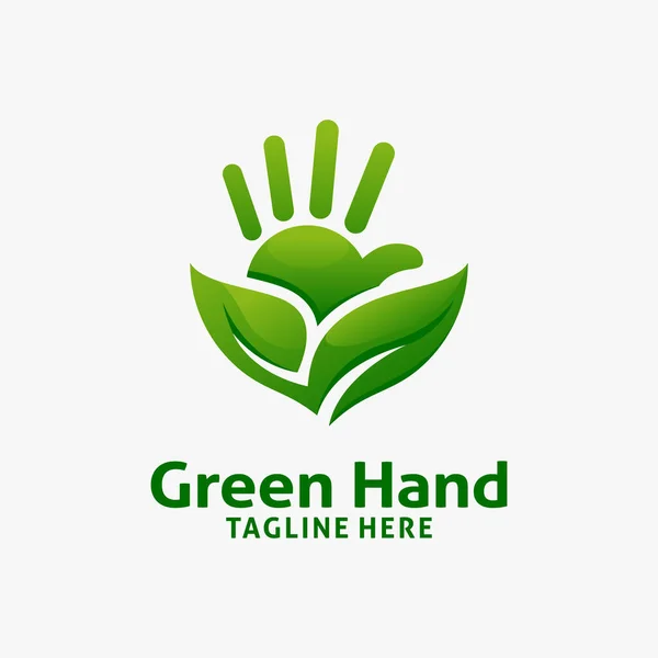 Green Leaf Hand Logo Design — Image vectorielle