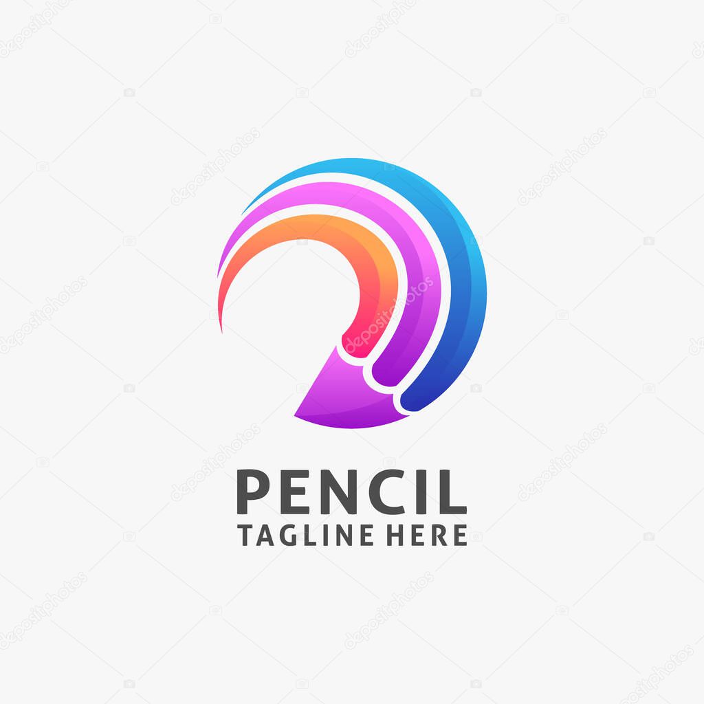 Colorful pencil logo design in rounded shape