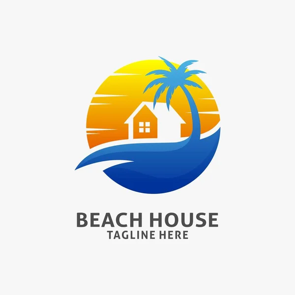 Beach House Logo Design Circle Concept — Stock Vector