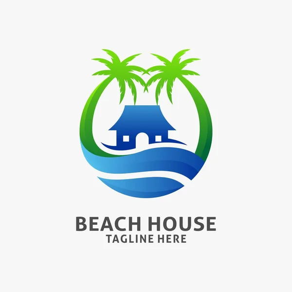 Beach House Logo Design Circle Concept — Stock Vector