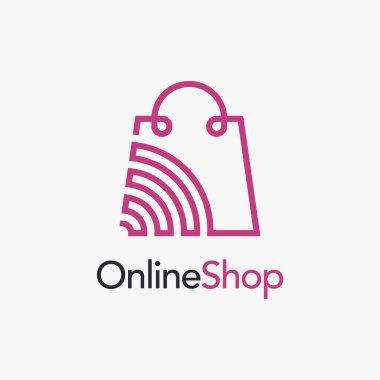 Çevrimiçi alışveriş logosu tasarımı için çanta ve wifi sinyali