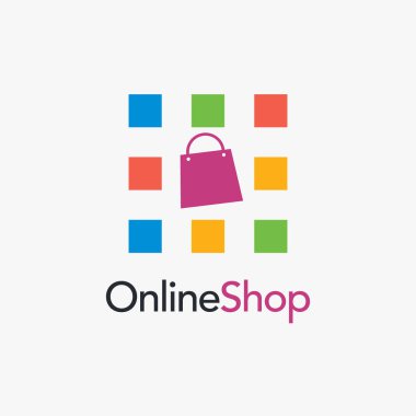 Çevrimiçi alışveriş logosu tasarımı için akıllı telefon uygulama simgesi ve çanta