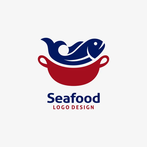 Fisk Och Bestick För Skaldjur Logotyp Design — Stock vektor
