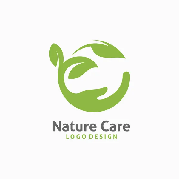 Blätter Und Hände Für Die Gestaltung Des Naturpflege Logos — Stockvektor