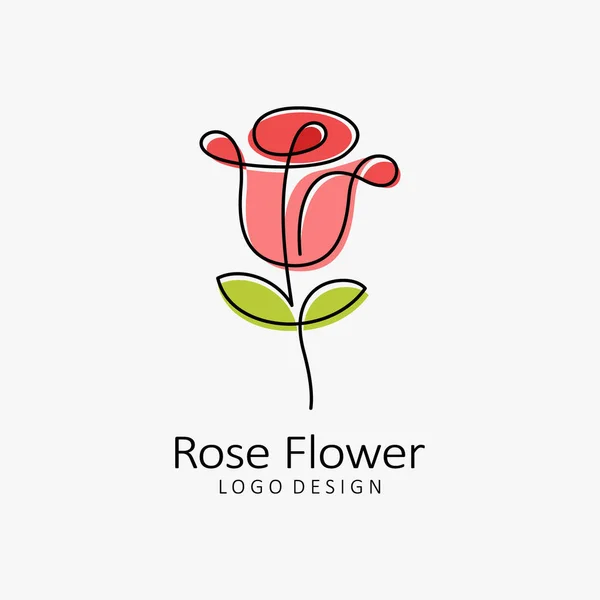 Rose Flower Line Art Logo Design — 스톡 벡터