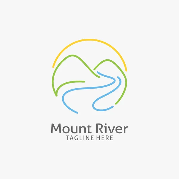 Mountain River Logo Design Line Style Royalty Free Stock Vectors