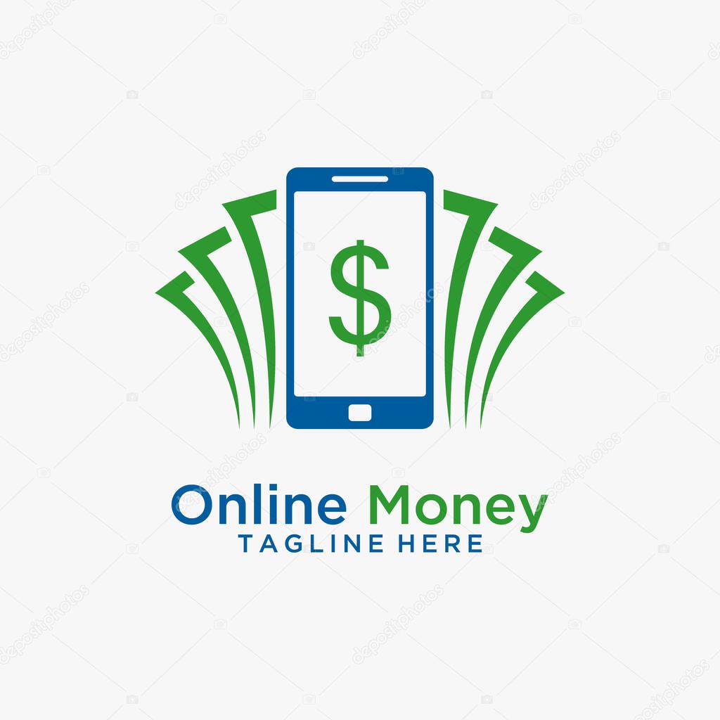 Money and smartphone for money online logo design