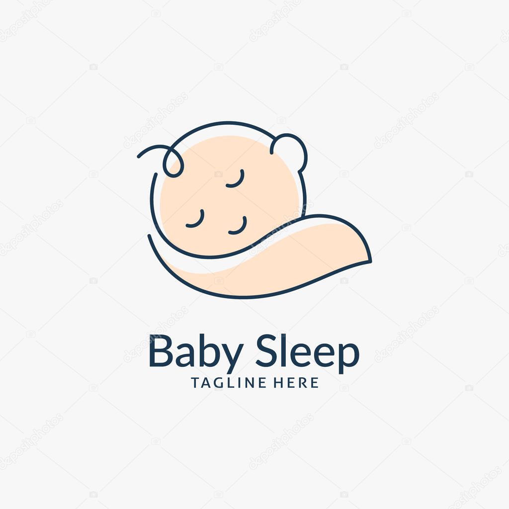 Sleeping baby logo design in line art style