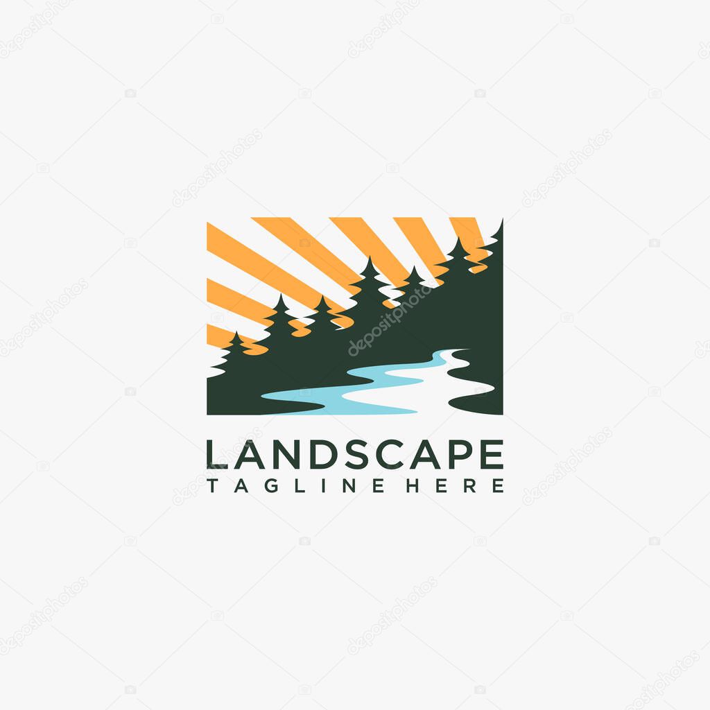 Forest river landscape logo design