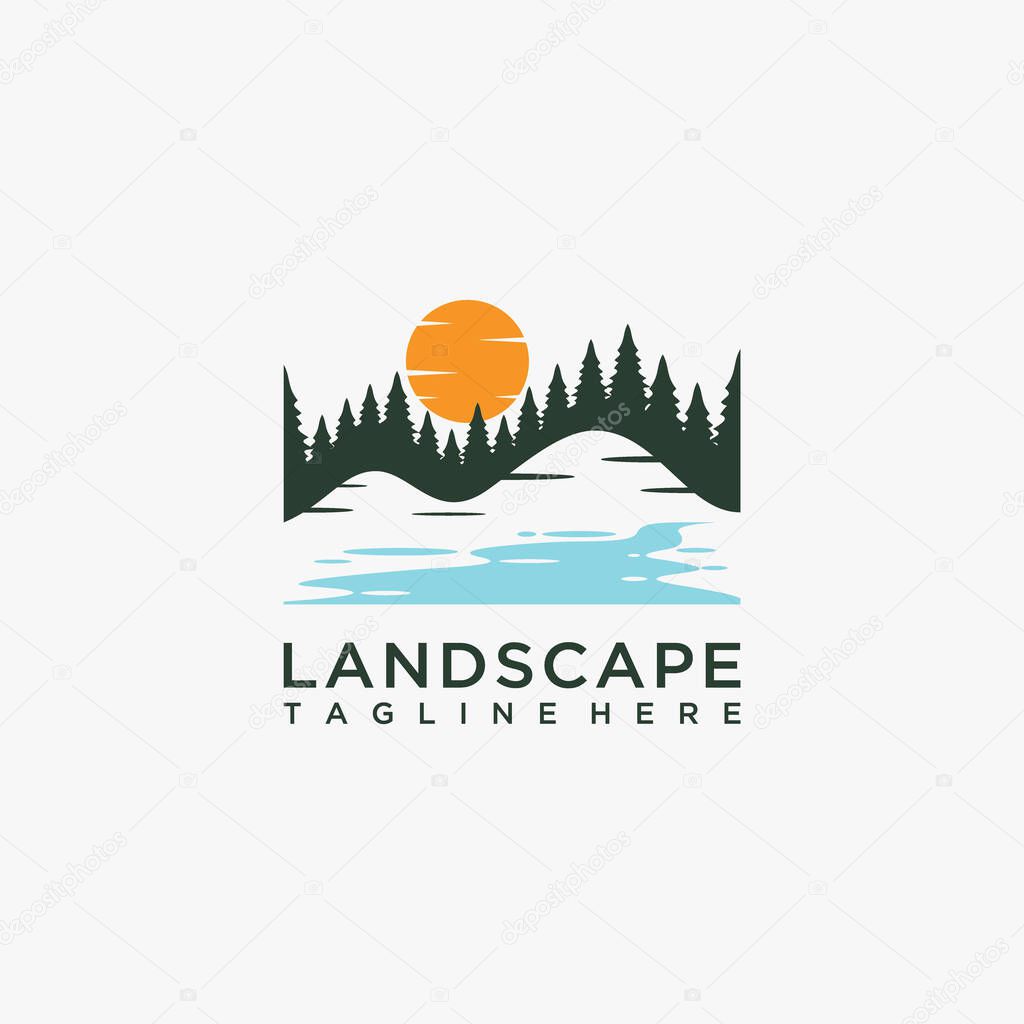 Forest lake landscape logo design