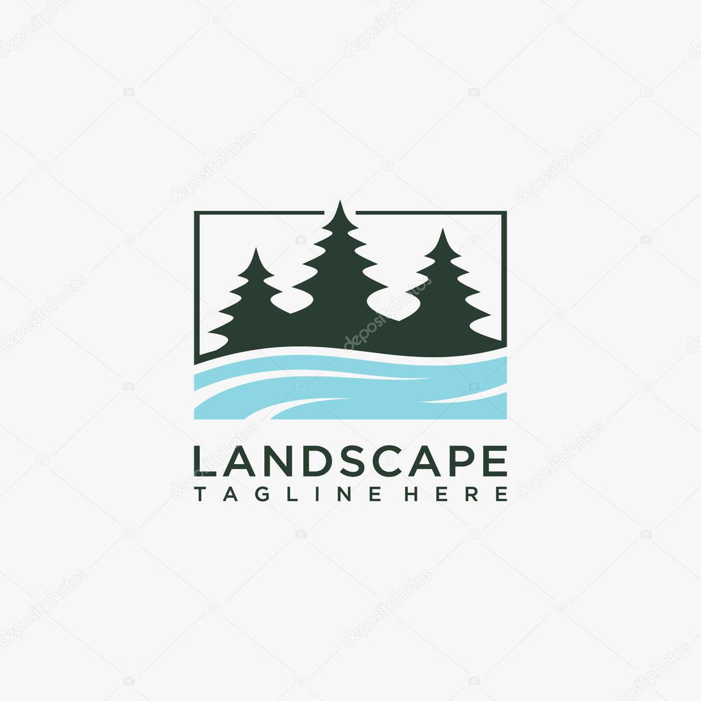 Forest lake landscape logo design