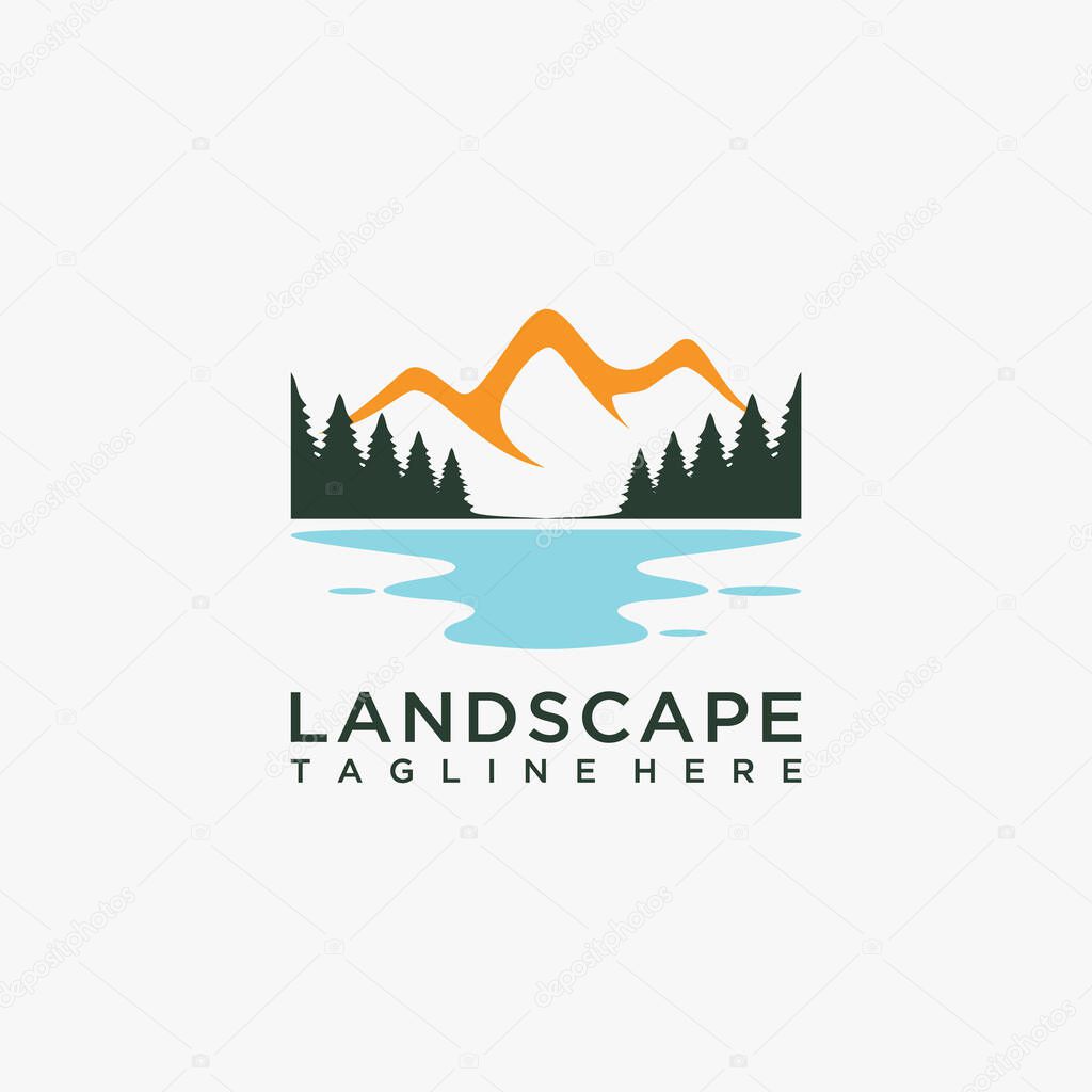 Forest lake landscape logo design