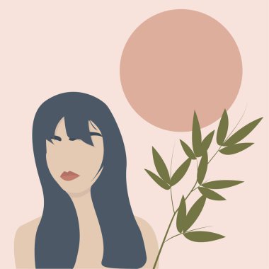 Boho kadınının kadınsı tasviri. Posterler, duvar resimleri, kartlar için mükemmel. Beyaz arka planda izole edilmiş kadın klipleri. Çağdaş portre. Stock vektör illüstrasyonu, eps10