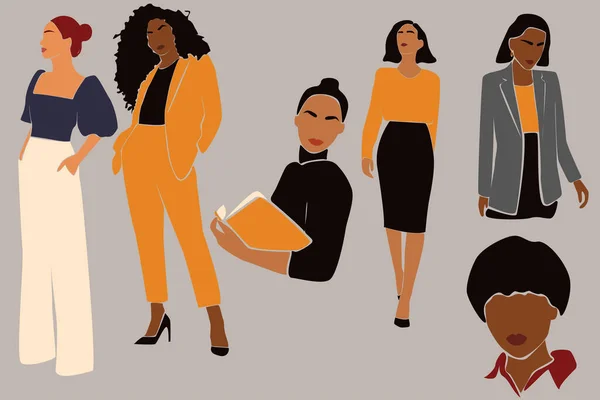 Vector Illustration Businesswomen Girls Work Female Boss Set Business Ladies — Stockový vektor