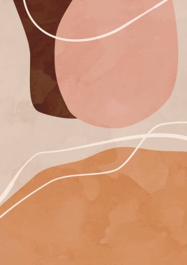 Modern soyut boho posteri. Toprak organik şekillere bürünür. Poster, afiş, tebrik kartı, broşür, sosyal medya paylaşımı, hikâye için çağdaş tasarım. Minimalist yüzyılın ortalarında biçim vektörü illüstrasyonu. 