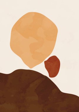 Modern soyut boho posteri. Toprak organik şekillere bürünür. Poster, afiş, tebrik kartı, broşür, sosyal medya paylaşımı, hikâye için çağdaş tasarım. Minimalist yüzyılın ortalarında biçim vektörü illüstrasyonu. 