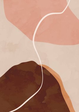 Modern soyut boho posteri. Toprak organik şekillere bürünür. Poster, afiş, tebrik kartı, broşür, sosyal medya paylaşımı, hikâye için çağdaş tasarım. Minimalist yüzyılın ortalarında biçim vektörü illüstrasyonu. 