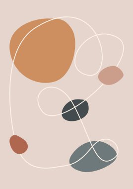 Modern soyut boho posteri. Toprak organik şekillere bürünür. Poster, afiş, tebrik kartı, broşür, sosyal medya paylaşımı, hikâye için çağdaş tasarım. Minimalist yüzyılın ortalarında biçim vektörü illüstrasyonu. 