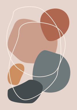 Modern soyut boho posteri. Toprak organik şekillere bürünür. Poster, afiş, tebrik kartı, broşür, sosyal medya paylaşımı, hikâye için çağdaş tasarım. Minimalist yüzyılın ortalarında biçim vektörü illüstrasyonu. 
