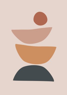 Modern soyut boho posteri. Toprak organik şekillere bürünür. Poster, afiş, tebrik kartı, broşür, sosyal medya paylaşımı, hikâye için çağdaş tasarım. Minimalist yüzyılın ortalarında biçim vektörü illüstrasyonu. 