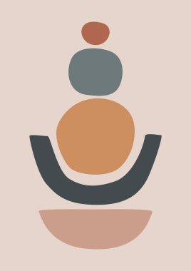 Modern soyut boho posteri. Toprak organik şekillere bürünür. Poster, afiş, tebrik kartı, broşür, sosyal medya paylaşımı, hikâye için çağdaş tasarım. Minimalist yüzyılın ortalarında biçim vektörü illüstrasyonu. 