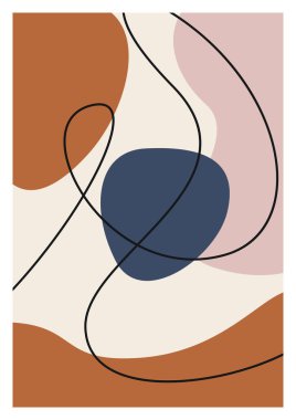 Modern soyut boho posteri. Toprak organik şekillere bürünür. Poster, afiş, tebrik kartı, broşür, sosyal medya paylaşımı, hikâye için çağdaş tasarım. Minimalist yüzyılın ortalarında biçim vektörü illüstrasyonu. 