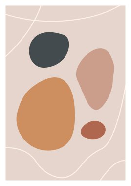 Modern soyut boho posteri. Toprak organik şekillere bürünür. Poster, afiş, tebrik kartı, broşür, sosyal medya paylaşımı, hikâye için çağdaş tasarım. Minimalist yüzyılın ortalarında biçim vektörü illüstrasyonu. 