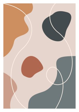 Modern soyut boho posteri. Toprak organik şekillere bürünür. Poster, afiş, tebrik kartı, broşür, sosyal medya paylaşımı, hikâye için çağdaş tasarım. Minimalist yüzyılın ortalarında biçim vektörü illüstrasyonu. 