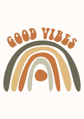 Güzel titreşimler illüstrasyonu. Şahane bir poster. Boho gökkuşağı. 1970 'lerin hippi tarzında bastırın. Stok vektör illüstrasyonu