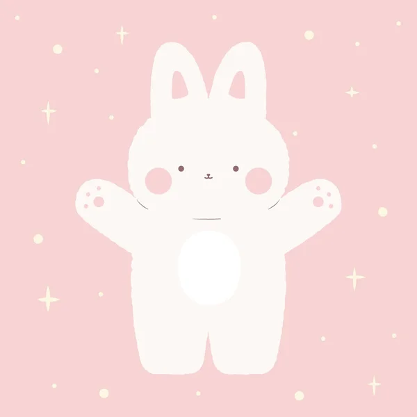 Кролик Кавайи Симпатичный Кролик Розовом Фоне Звездами Векторная Иллюстрация Запасов — стоковый вектор