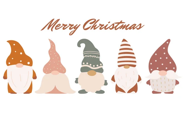 귀여운 크리스마스놈들 클로스 Little Santa Claus 스타일의 삽화이다 노르딕 디자인 — 스톡 벡터