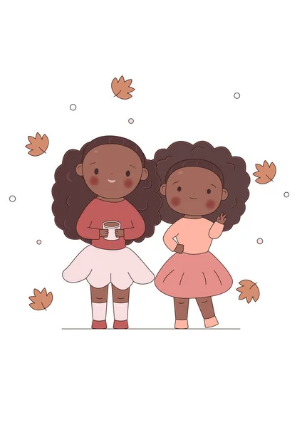 Афроамериканские Девушки Осенние Листья — стоковый вектор