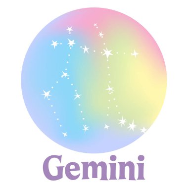  Holografik arkaplanda burç işaretleri var. Astrolojik yıldız falı. Gemini Takımyıldızı. Stok vektör illüstrasyonu