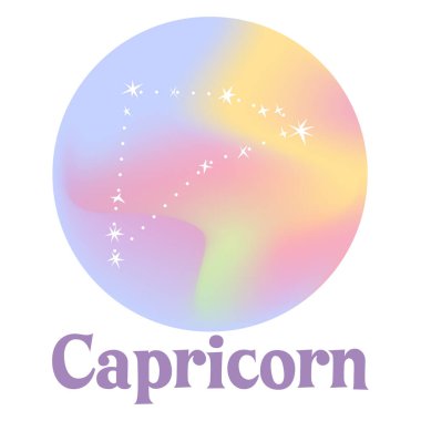 Holografik arkaplanda burç işaretleri var. Astrolojik yıldız falı. Oğlak burcu. Srock vektör illüstrasyonu