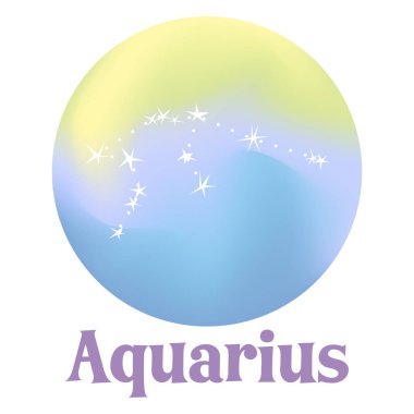Holografik arkaplanda burç işaretleri var. Astrolojik yıldız falı. Takımyıldızı Kova burcu. Stok vektör illüstrasyonu