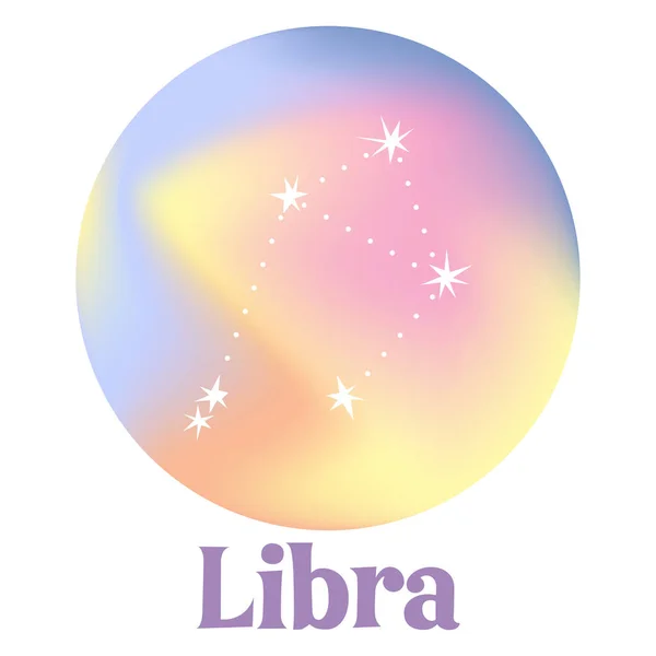 Signos Del Zodiaco Sobre Fondo Gradiente Holográfico Horóscopo Astrológico Libra — Archivo Imágenes Vectoriales