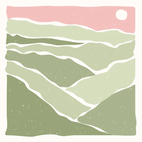 Pôster Paisagem Minimalista Abstrato Moderno Montanhas Dos Cárpatos Rosa Verde —  Vetores de Stock