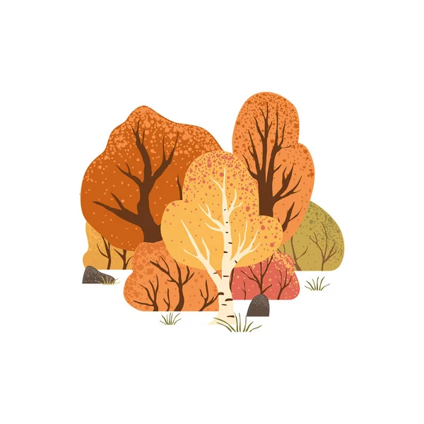 Scéna Podzimními Stromy Keři Krajina Izolované Bílém Pozadí Podzimní Příroda — Stockový vektor