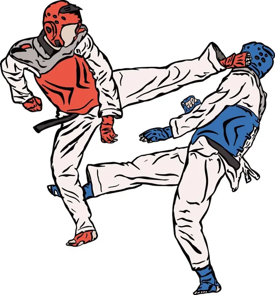 Taekwondo Illustration Vektor Slåss Scen — Stock vektor
