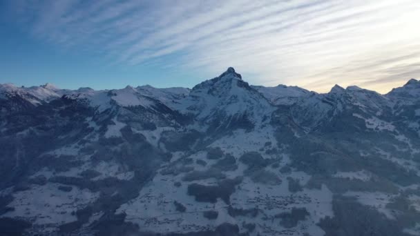 Great Aerial Shots Snowy Swiss Alps Gorgeous Morning Glarus Canton — Stock Video