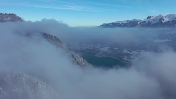 Great Aerial Shots Snowy Swiss Alps Gorgeous Morning Glarus Canton — Video Stock