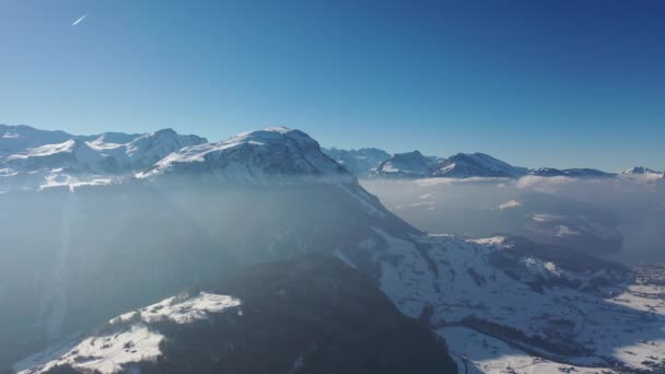 Great Aerial Footage Gloriously Sunny Day Snowy Landscape Canton Lucerne — Vídeos de Stock