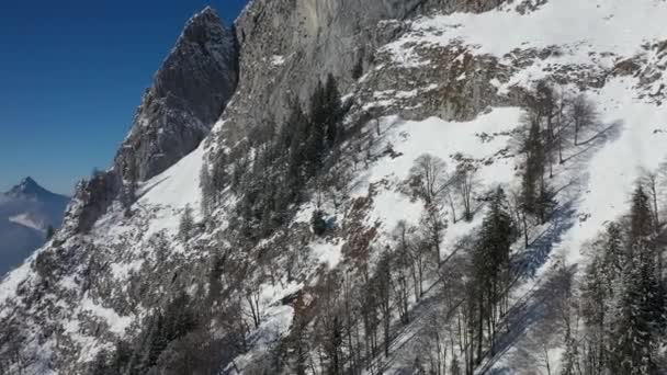 Świetne Zdjęcia Lotnicze Nad Wymarzonym Krajobrazem Pokrytym Śniegiem Szwajcarii Europie — Wideo stockowe