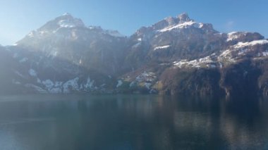 Great 4K aerial footage along the cliffs of Lake Lucerne in Switzerland in winter.