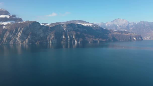 Great Aerial Footage Lake Lucerne Canton Lucerne Switzerland Winter — Stockvideo