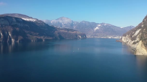 Great Aerial Footage Lake Lucerne Canton Lucerne Switzerland Winter — Vídeos de Stock