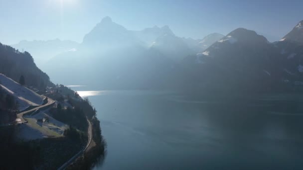Great Aerial Footage Wintry Landscape Swiss Alps — Vídeos de Stock
